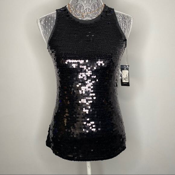INC INTERNATIONAL CONCEPTS Black Sequin Embellished Sleeveless Blouse Top XS - Picture 1 of 6